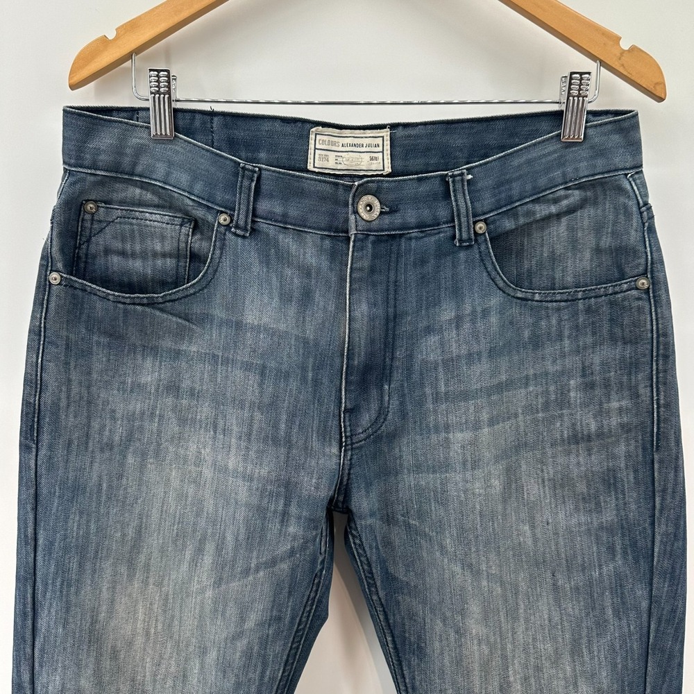 Alexander Julian Colours Jeans Mens 33X30 Blue Denim Straight Leg Comfy‎ Whisker
